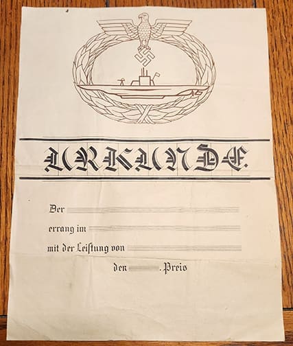 U-Boat Urkunde 0324 Pi 1